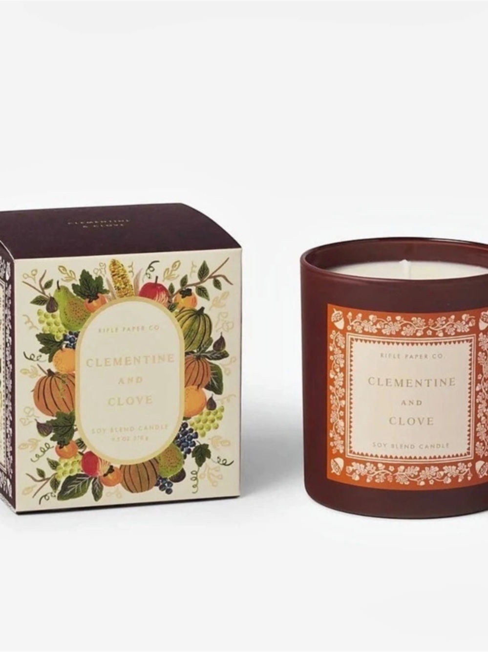 Rifle Paper Co. Clementine and Clove Soy Blend Candle. Candle Brown & Cream